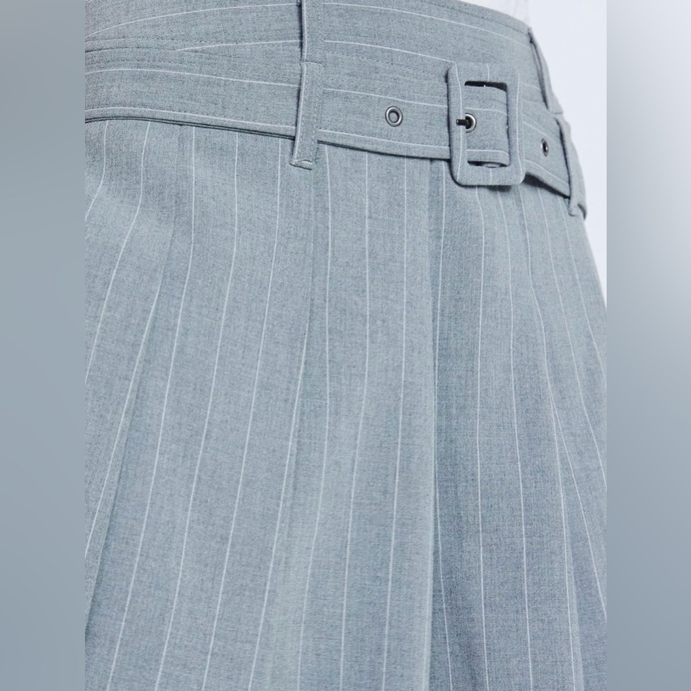 NWT Elegant Gray Pleated pinstripe midi Skirt w/ belt - Picture 3 of 10